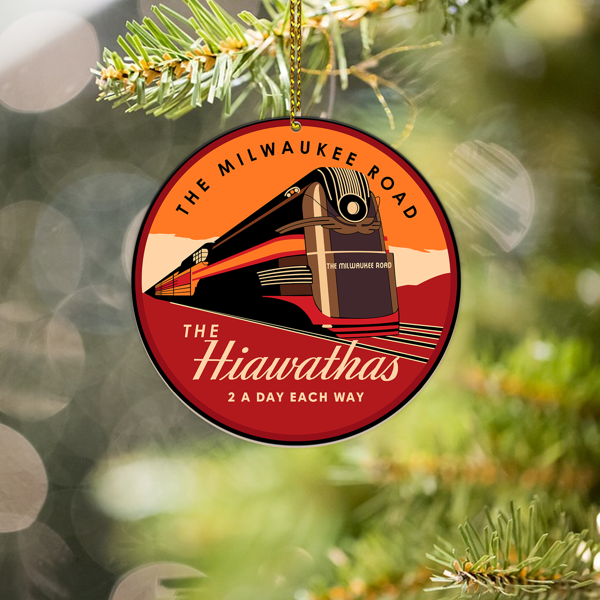 Milwaukee Road Hiawathas Ornament, Vintage Railroad Logo Round Decoration, Retro Christmas Gift for Train Fans