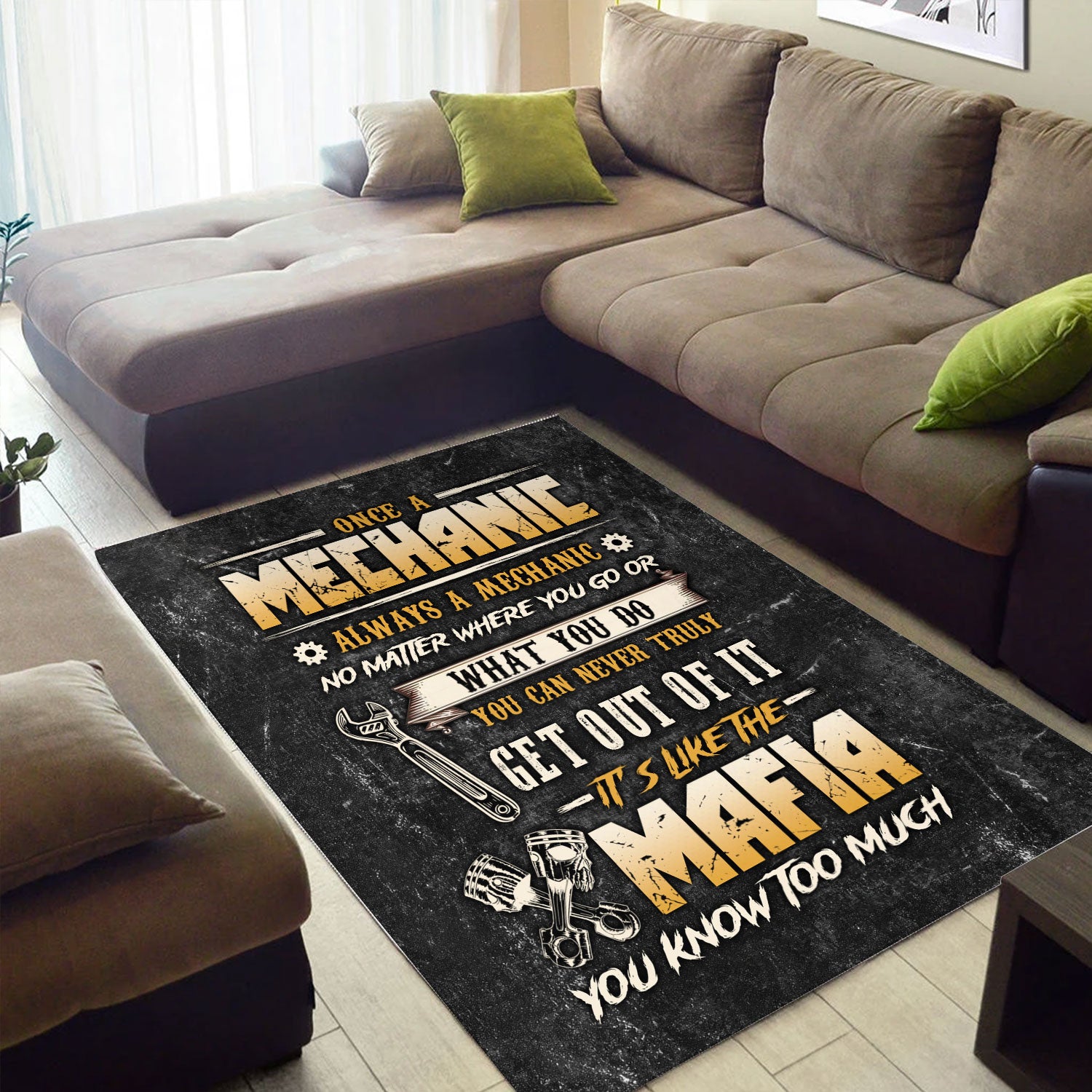 Once a Mechanic Always a Mechanic Rug, Funny Mechanic Home Decor, Car Repair Mafia Tee for Mechanics, Gift for Auto Technicians