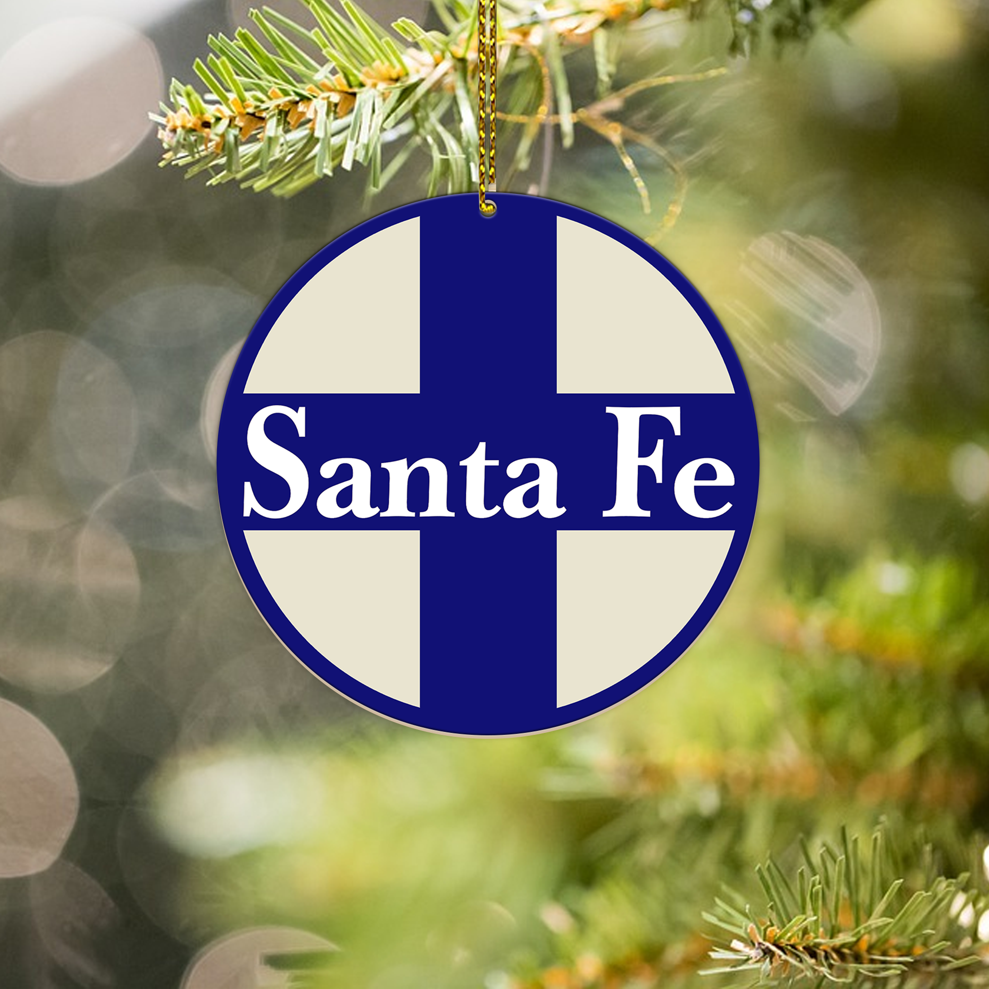 Santa Fe BNSF Railway Ornament, Vintage Train Logo Round Christmas Decor, Gift for Railway Lovers and Family