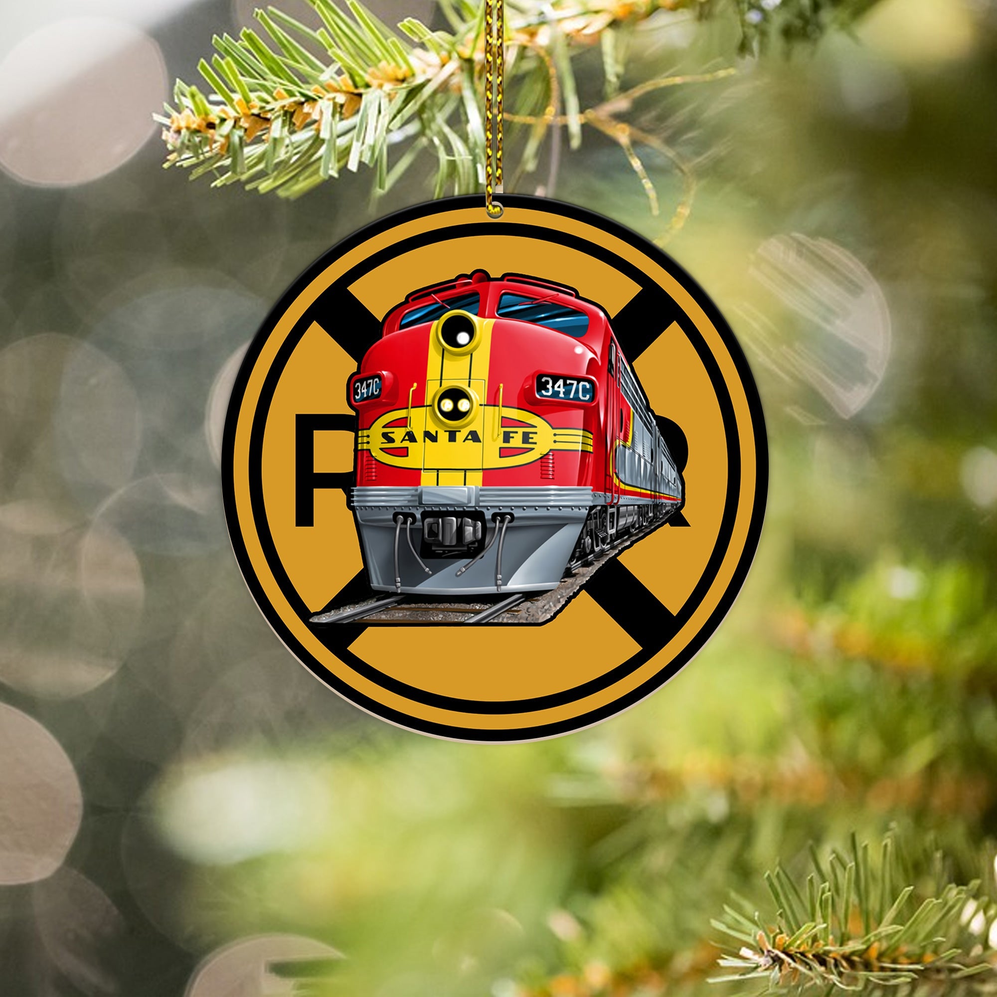 Santa Fe Railway Ornament, Vintage Train Logo Round Christmas Decoration, Perfect Gift for Railway Lovers