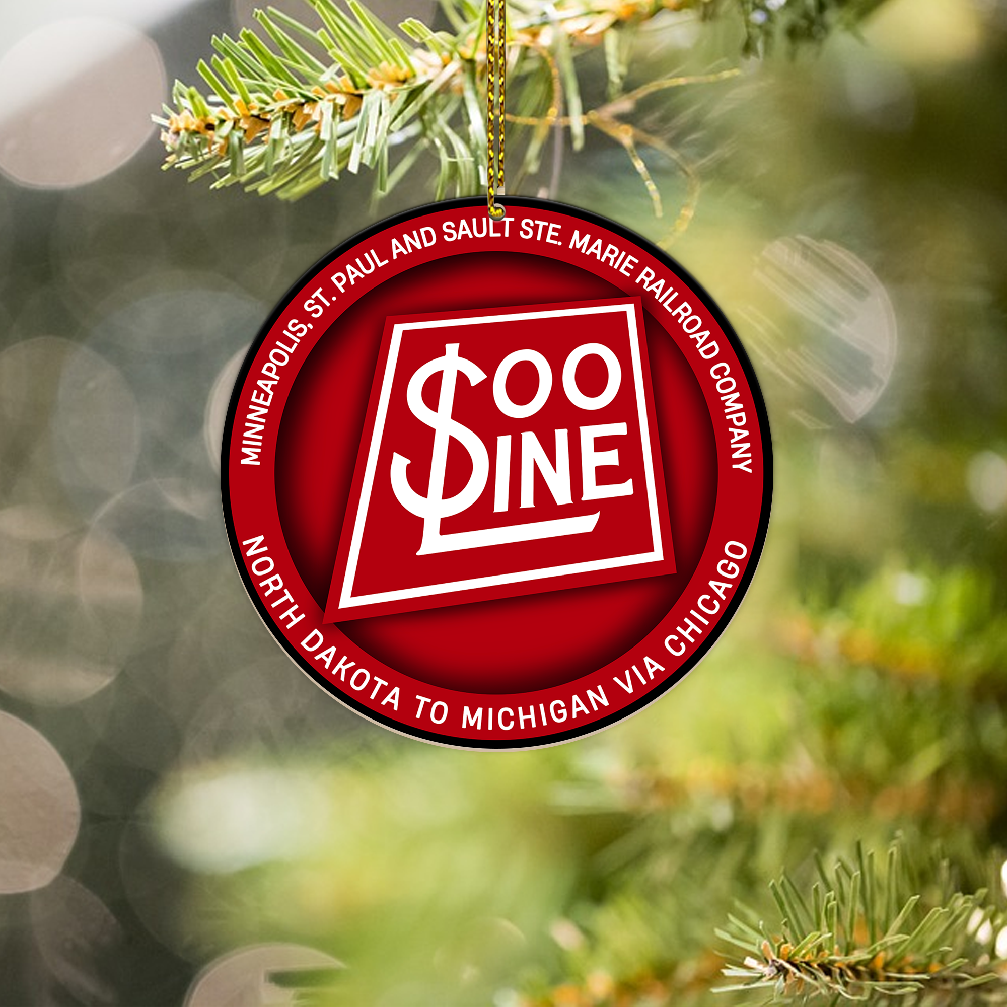 Soo Line Railroad Ornament, Vintage Railway Logo Round Christmas Decoration, Retro Train Gift for Enthusiasts