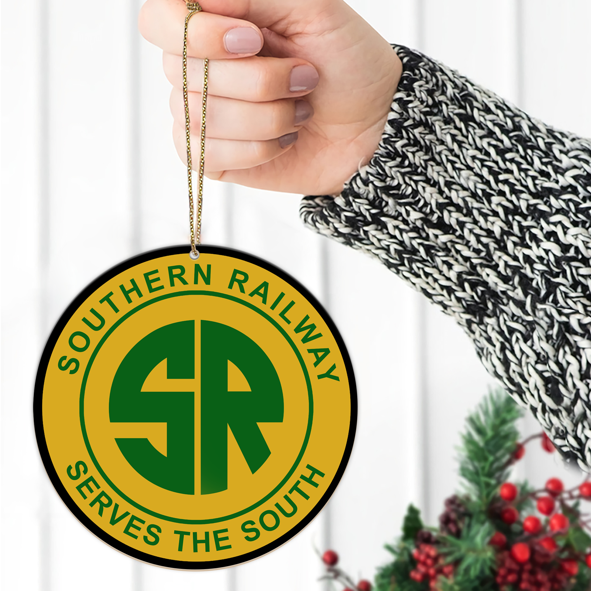 Southern Railway Ornament, Vintage Train Logo Round Christmas Decoration, Perfect Railway Family Gift