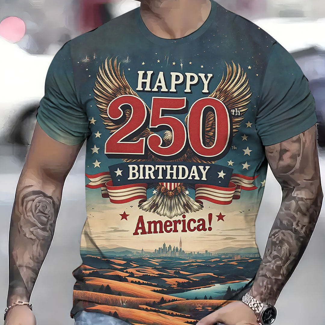 Happy 250th Birthday America Hoodie, USA 250th Anniversary T Shirt, Patriotic Eagle All Over Print, July 4th Independence Gift