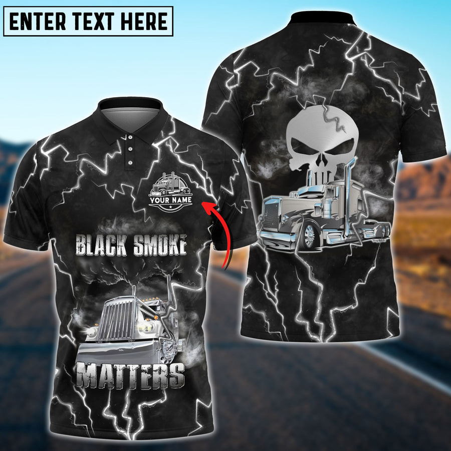 Personalized Name Truck Black Smoke Matters Polo Shirt For Truck Driver, Gift For Men & Women