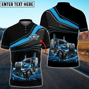 Personalized Name Truck Thunder and Lightning Multicolor 3D Polo Shirt, Best Gift For Truck Driver 