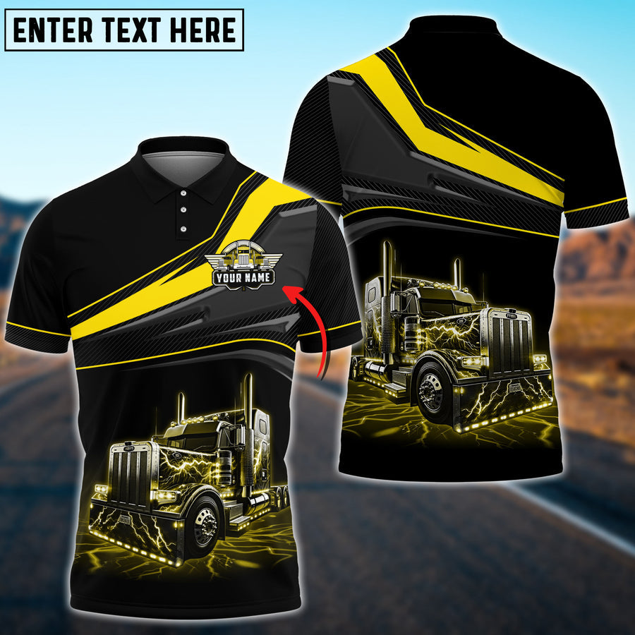 Personalized Name Truck Thunder and Lightning Multicolor 3D Polo Shirt, Best Gift For Truck Driver