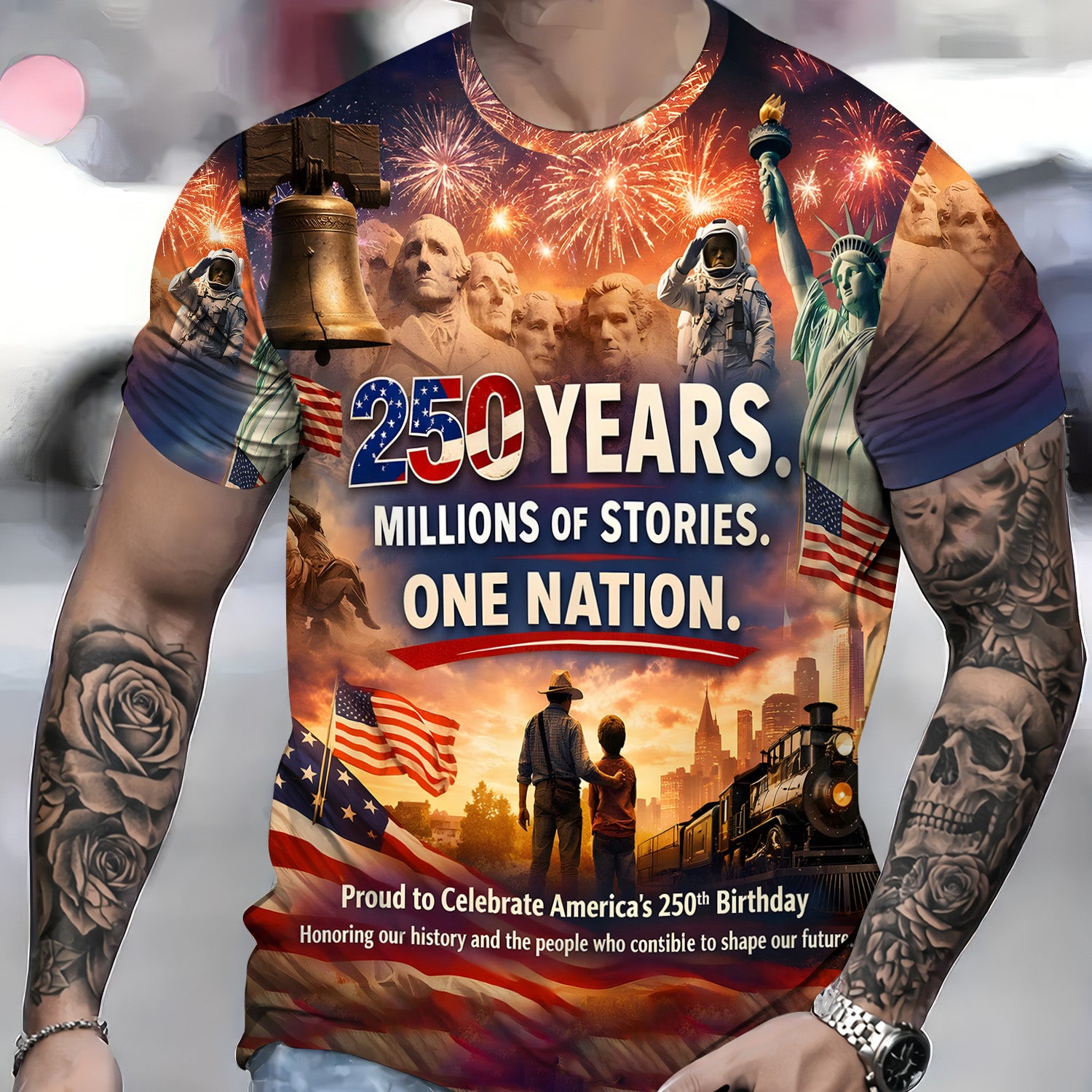 America 250th Anniversary Hoodie, 1776–2026 Patriotic All Over Print T Shirt, USA Independence Day Tee, Fourth of July Gift for Men Women