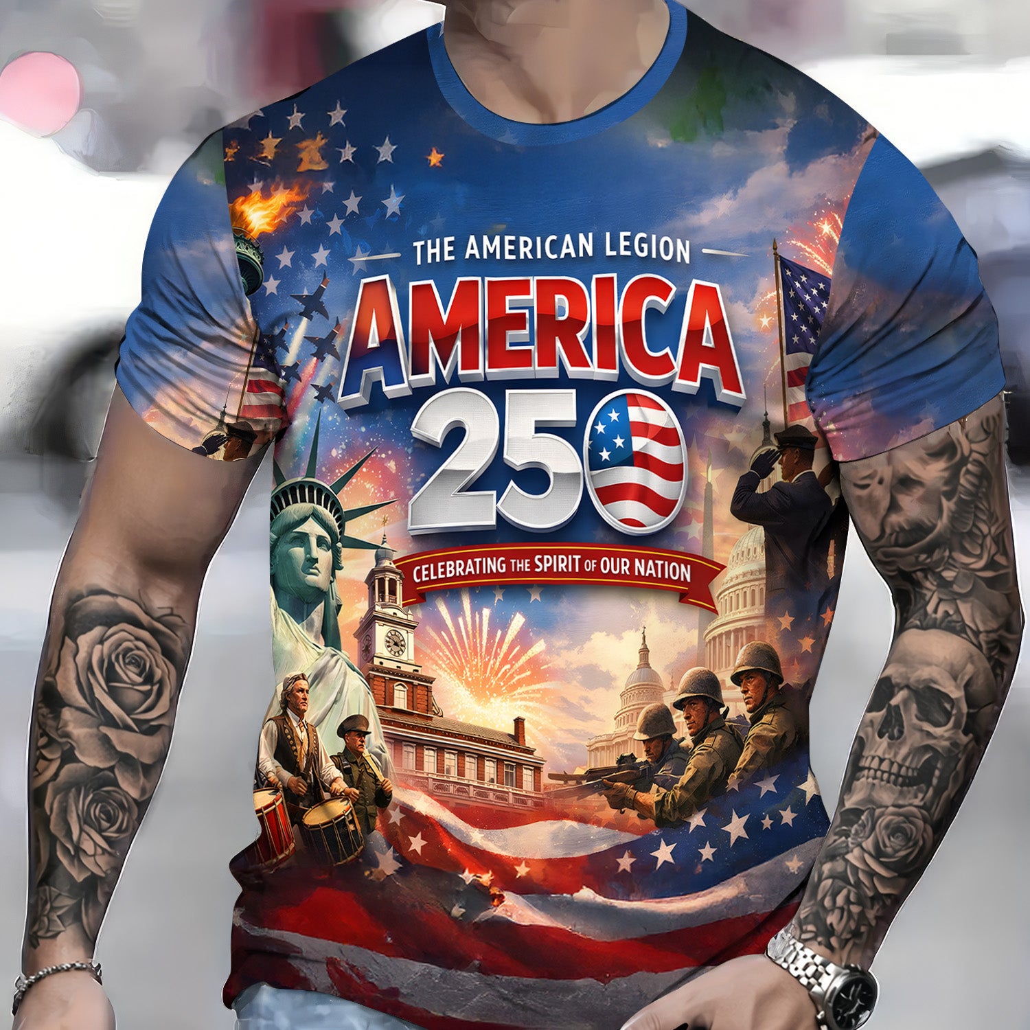 The American Legion America 250 Shirt, Patriotic All Over Print T Shirt, Veteran Gift, USA Independence Celebration Hoodie