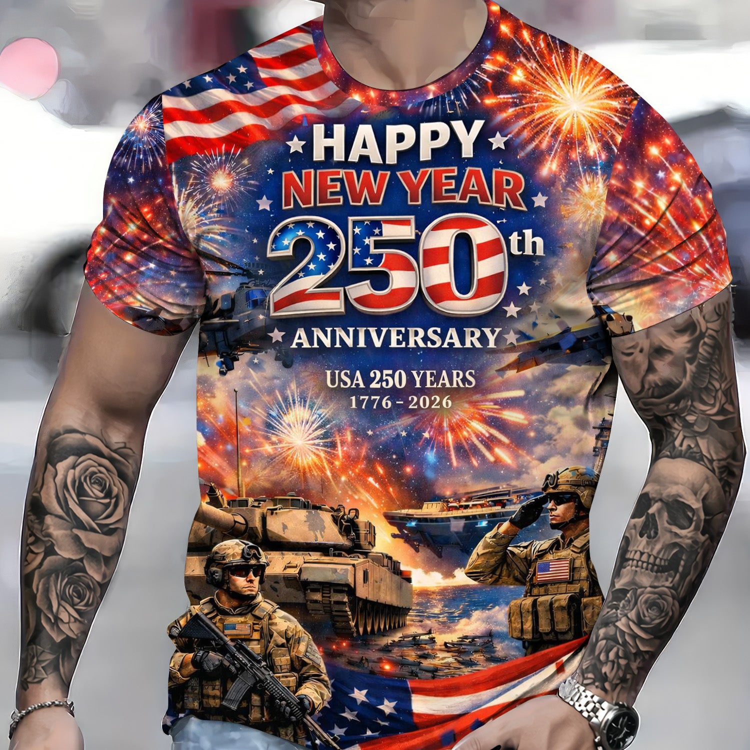 Happy New Year USA 250th Anniversary Hoodie 1776–2026 Patriotic Military T Shirt, American Flag Gift for Men Veteran Dad