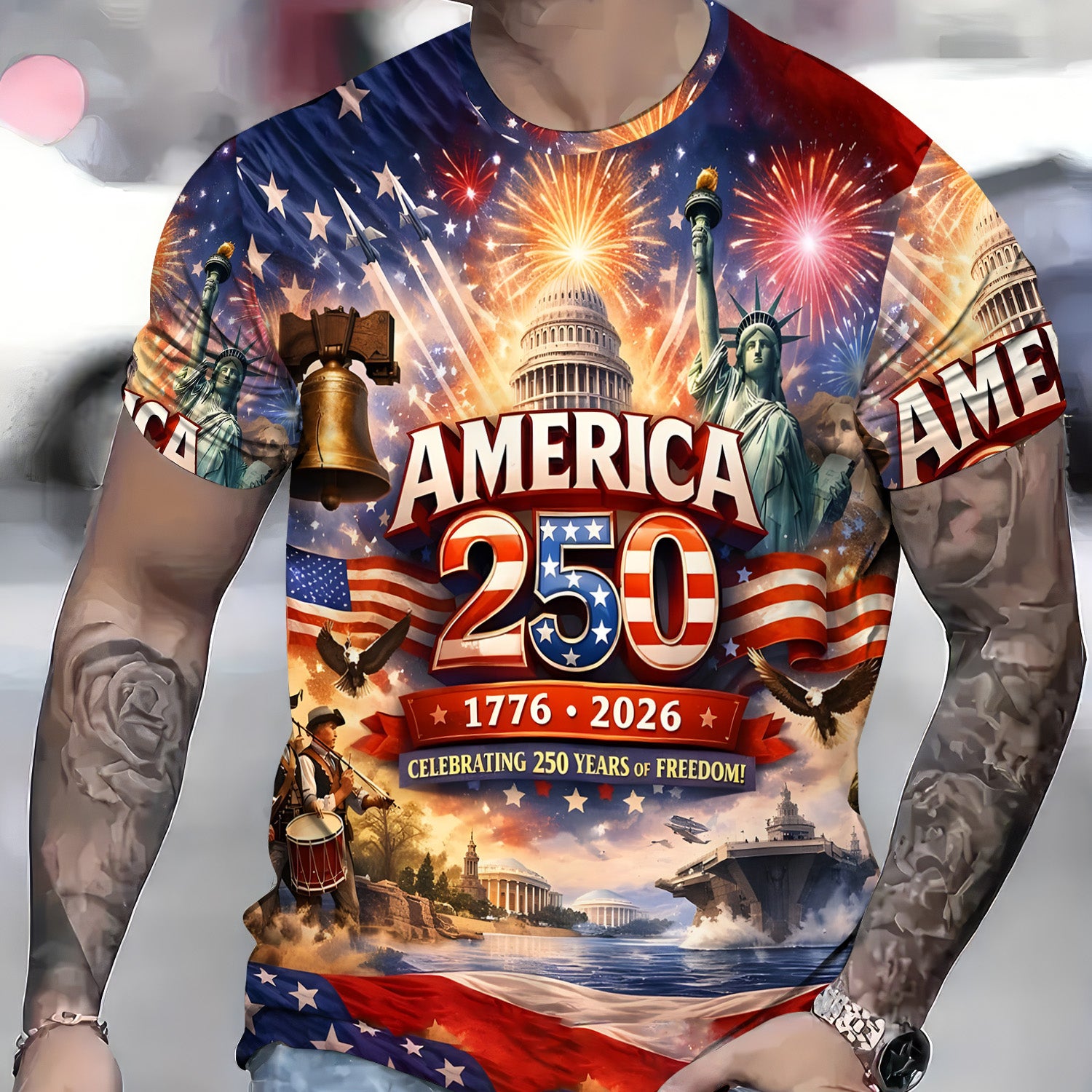 America 250th Anniversary T Shirt, 1776–2026 Patriotic All Over Print Shirt, 4th of July Gift for Men, Hoodie For Veteran