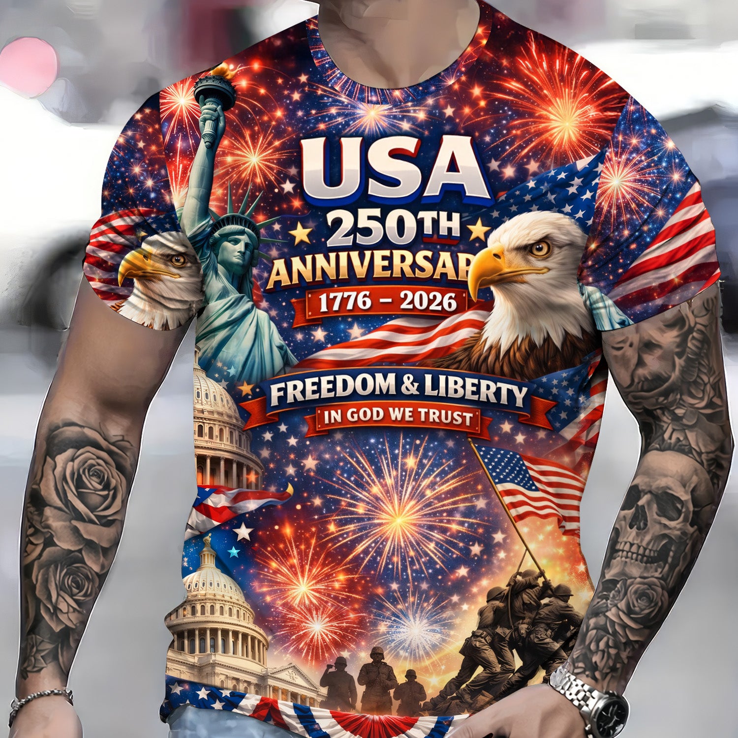 USA 250th Anniversary Hoodie 1776–2026, Freedom & Liberty In God We Trust T Shirt, Patriotic All Over Print, July 4th Gift