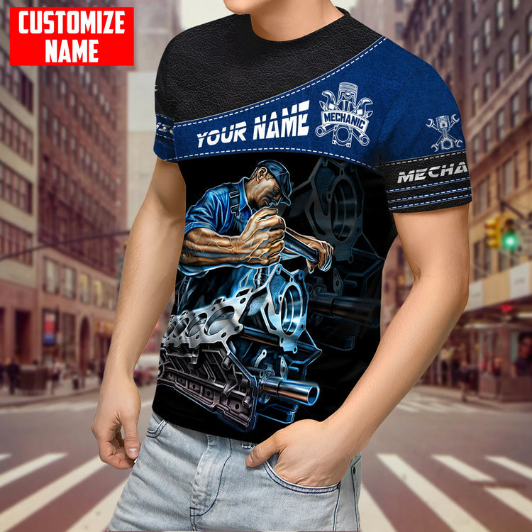 Personalized Name Mechanic Shirt Leather Style Unisex Print T Shirt