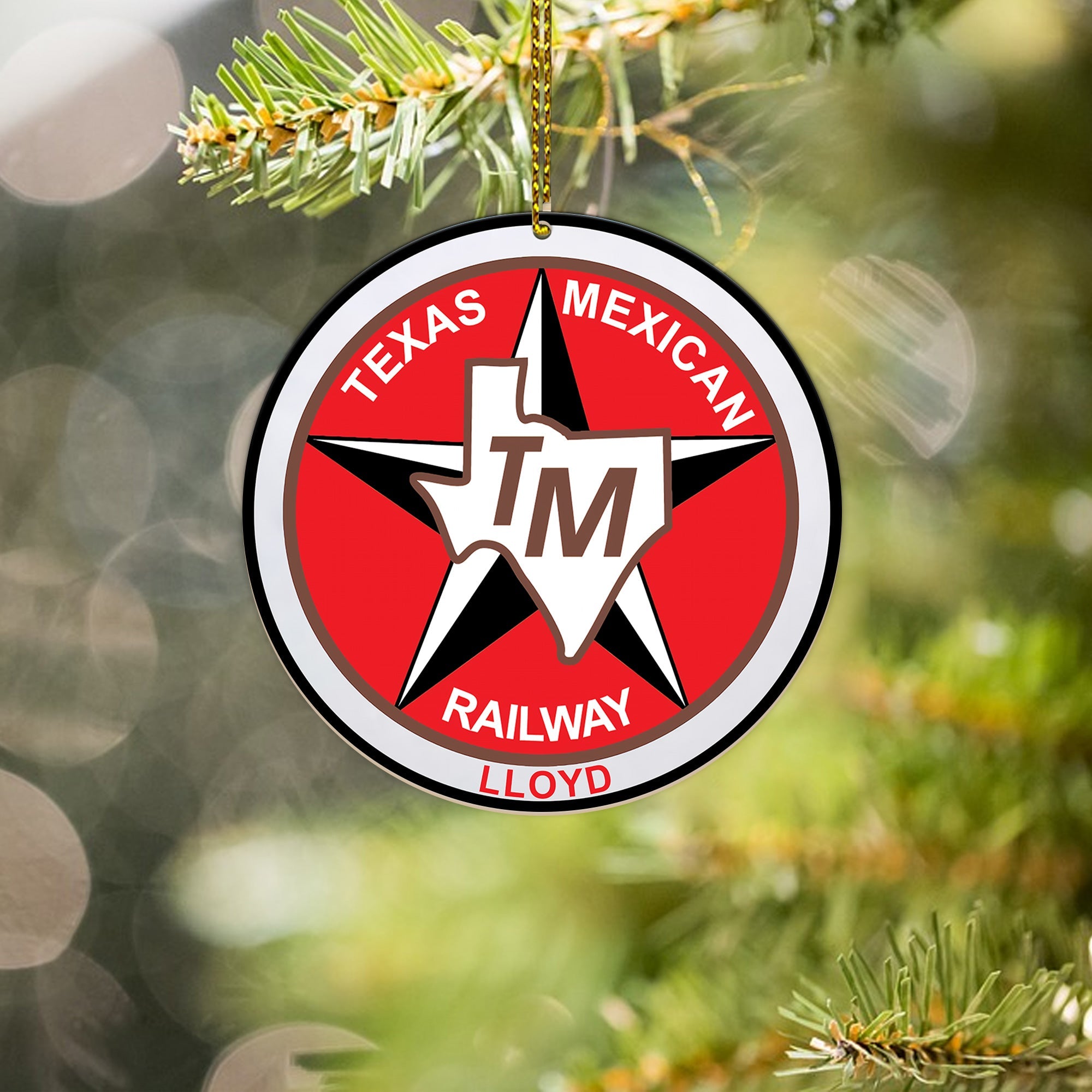Texas Mexican Railroad Ornament, Vintage Train Logo Round Christmas Tree Decoration, Perfect Gift for Railway Collectors