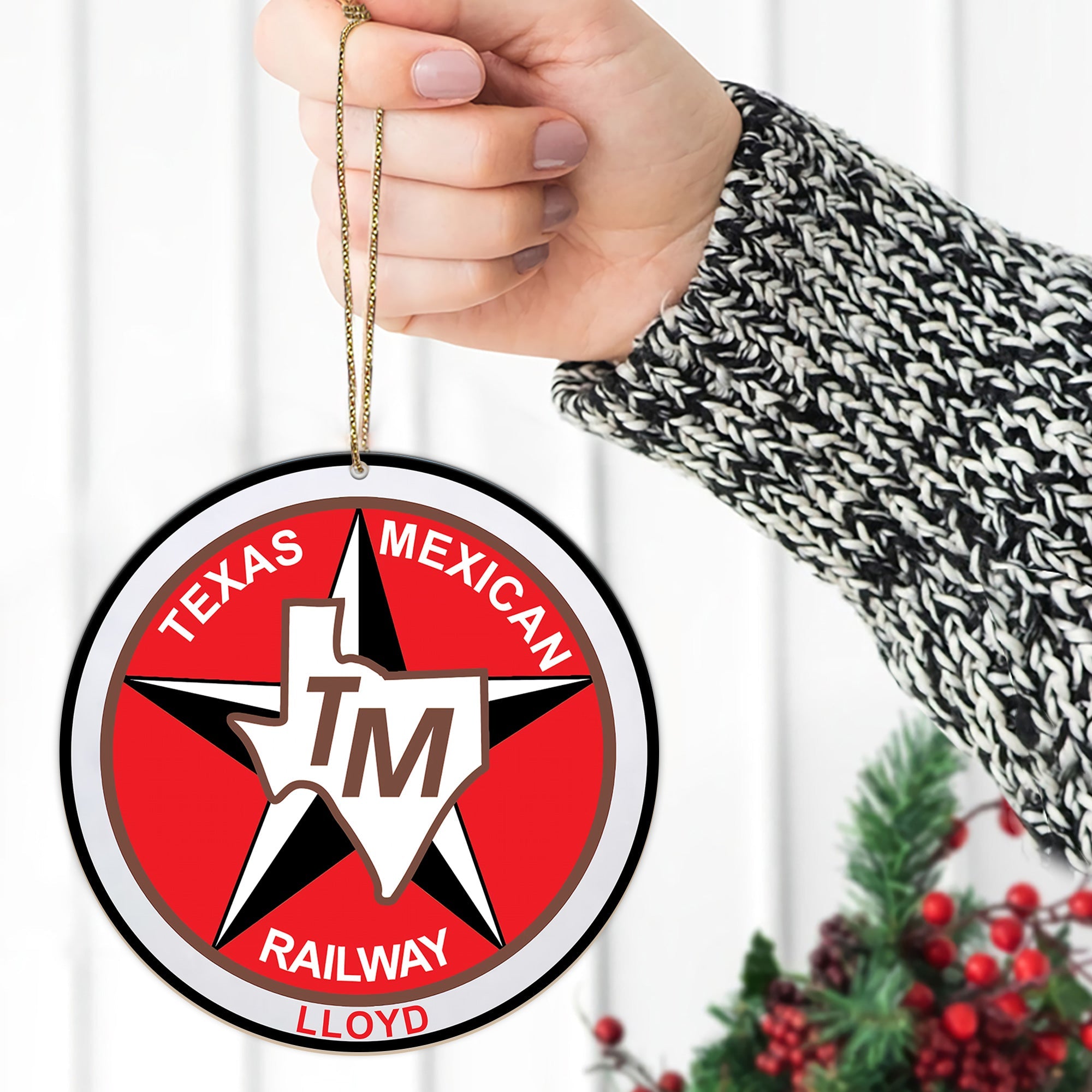 Texas Mexican Railroad Ornament, Vintage Train Logo Round Christmas Tree Decoration, Perfect Gift for Railway Collectors