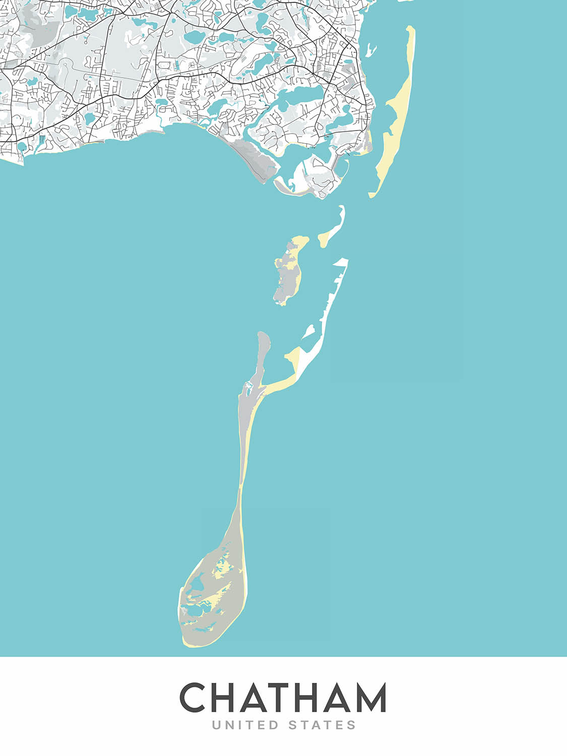 Modern City Map of Chatham, MA: Chatham Lighthouse, Chatham Fish Pier, Chatham Railroad Museum, Route 28, Pleasant Bay