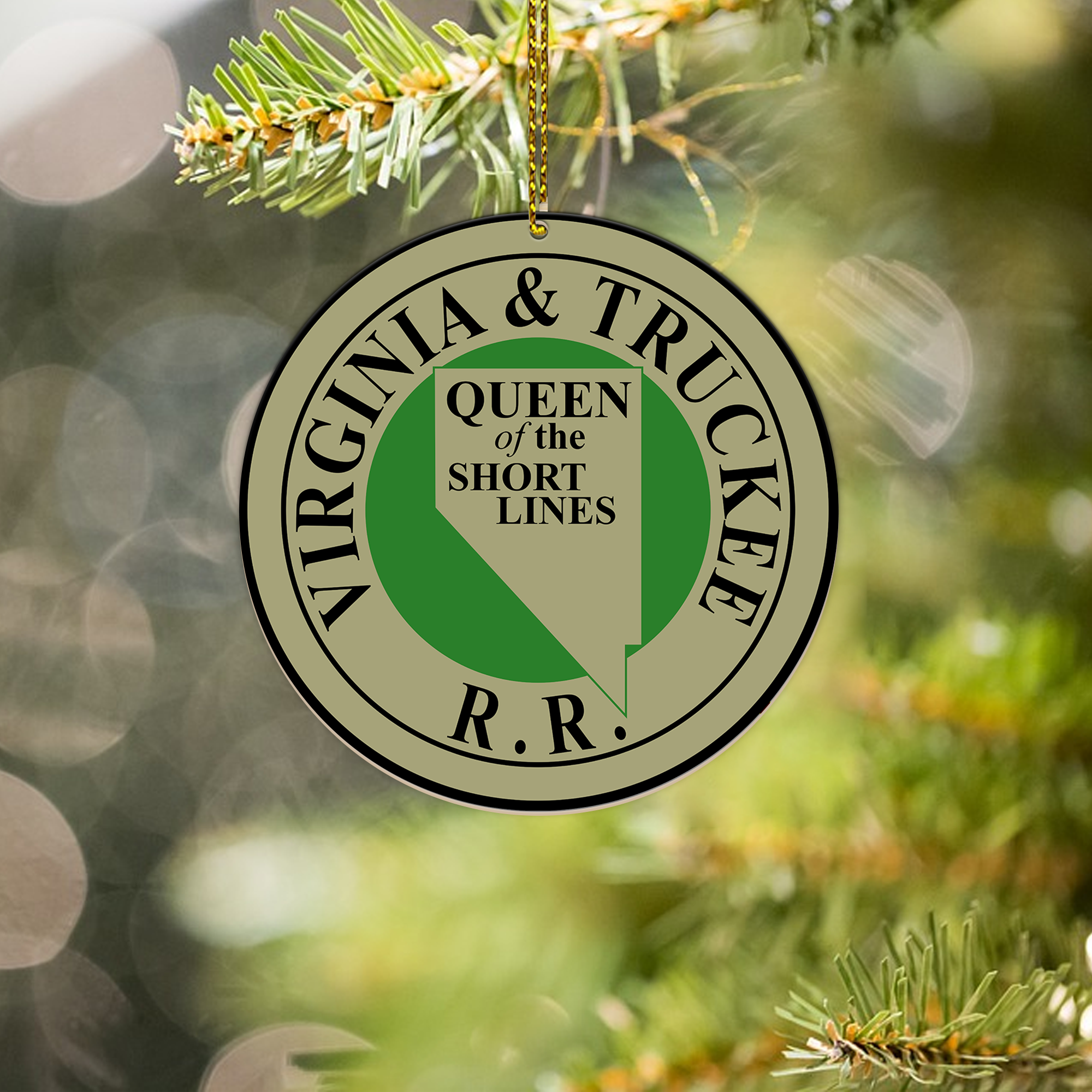 Virginia and Truckee Railroad Ornament, Vintage Train Logo Round Christmas Decoration, Retro Railway Gift for Fans