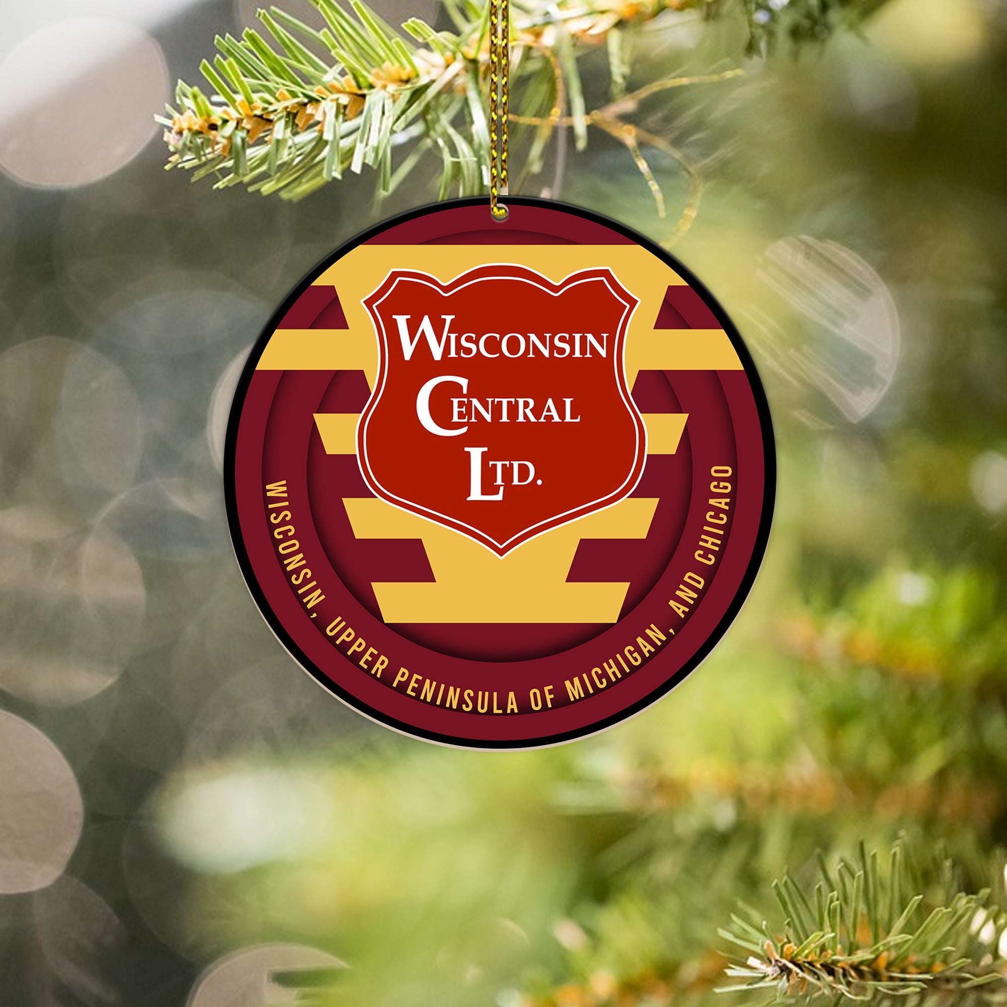 Wisconsin Central Ltd. Ornament, Vintage Railroad Logo Christmas Decoration, Gift for Train Lovers and Collectors