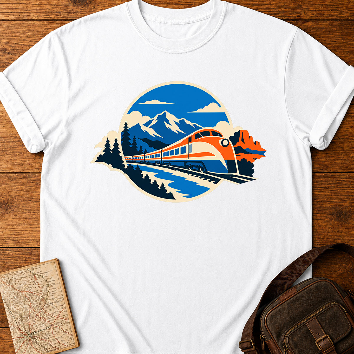 Colorful Circular Train Traveling Landscape T-shirt