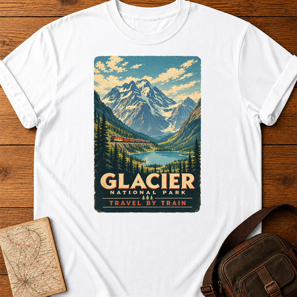 Glacier National Park Train Travel T-shirt