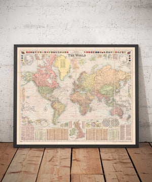 Old World Map by Bacon, 1908 - Large Rare Atlas - Shipping Lanes, Merchant Navy, Railways, British Empire