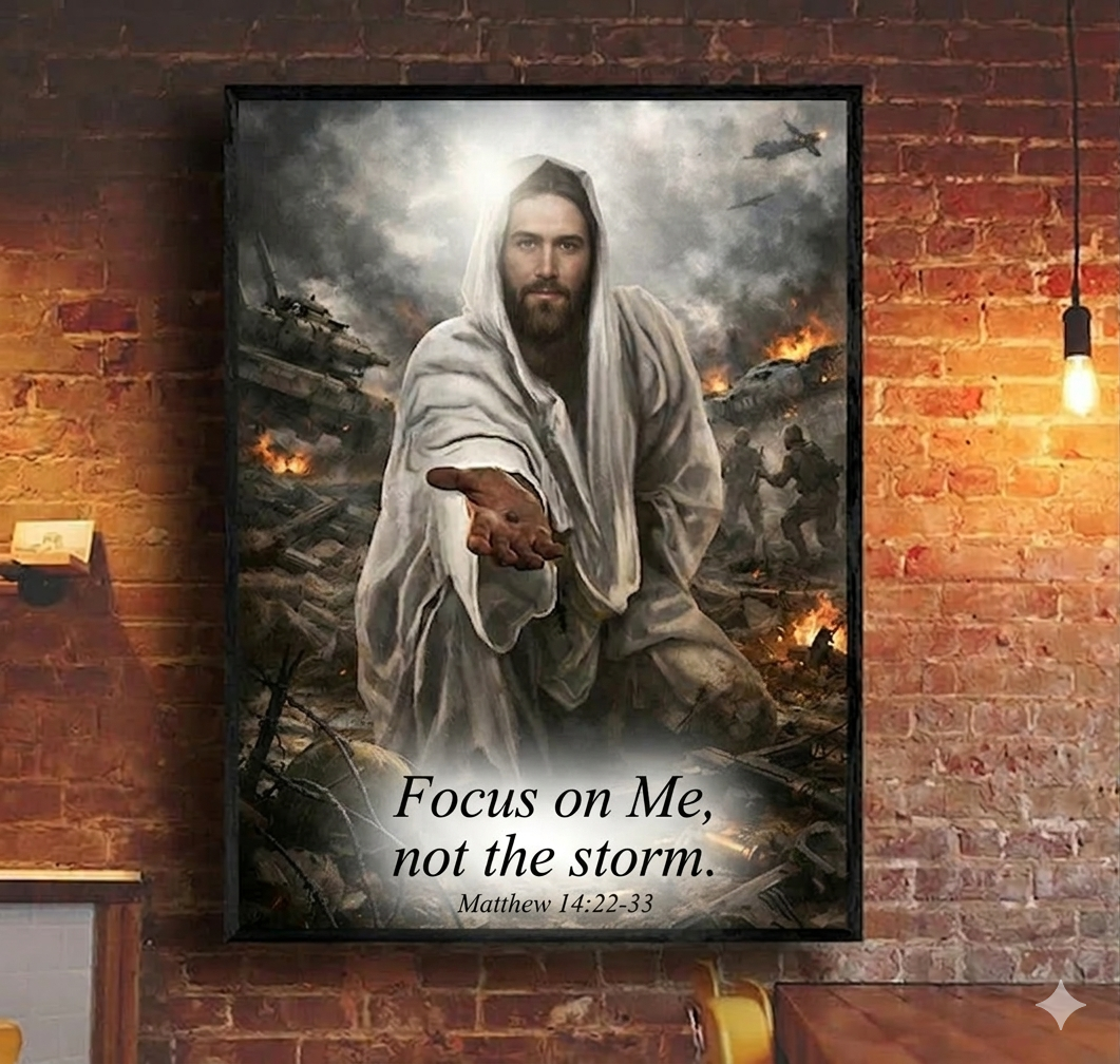 Jesus Hands Canvas A Soldier Is Never Alone Canvas Wall Art, Focus On Me Not The Storm Framed Canvas Gift Idea For Veteran