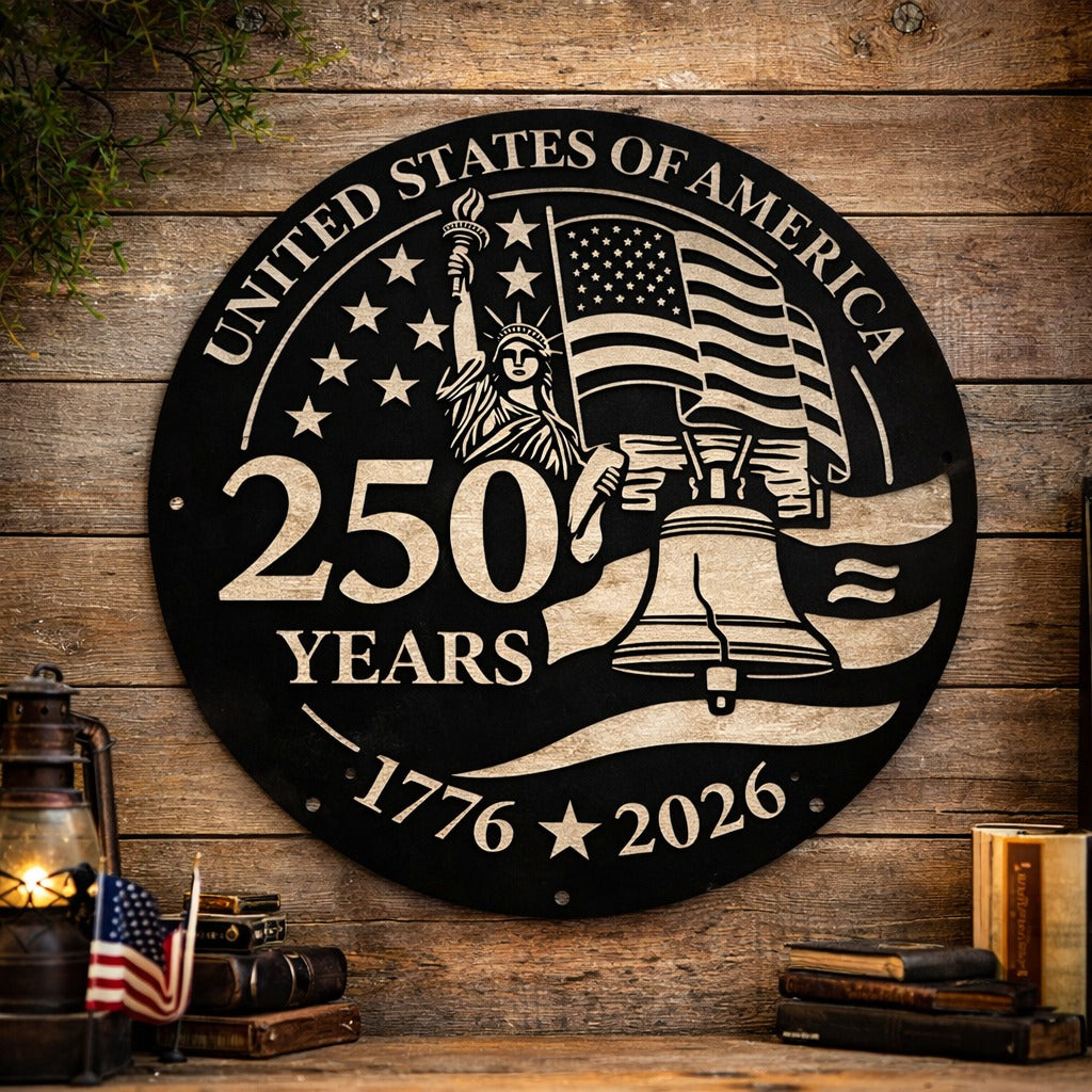 United States Of America 250 Years Metal Sign, 1776 2026 Patriotic Sign, US Flag Liberty Status Metal Sign