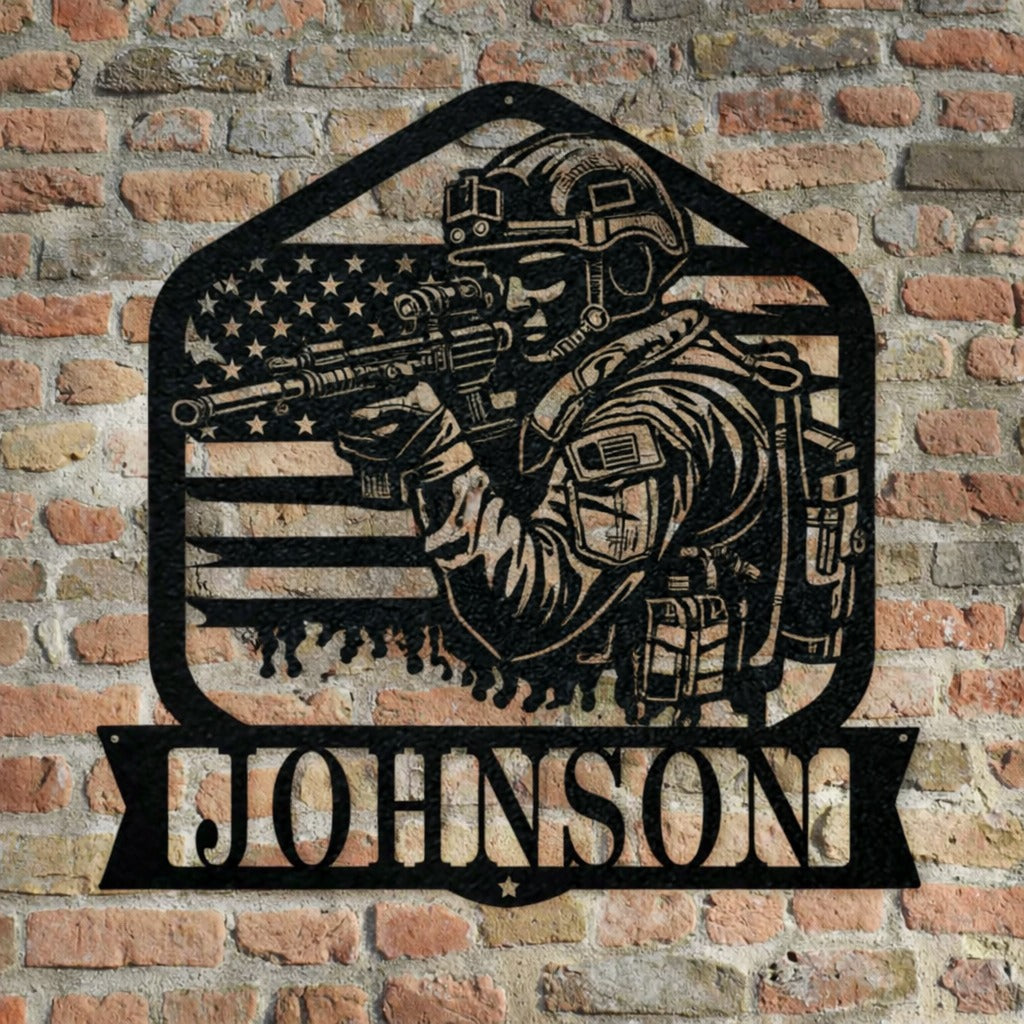 Personalized Soldier United State Flag Metal Sign, Custom Name Proud Veteran Sign Home Decor Gift For Veteran