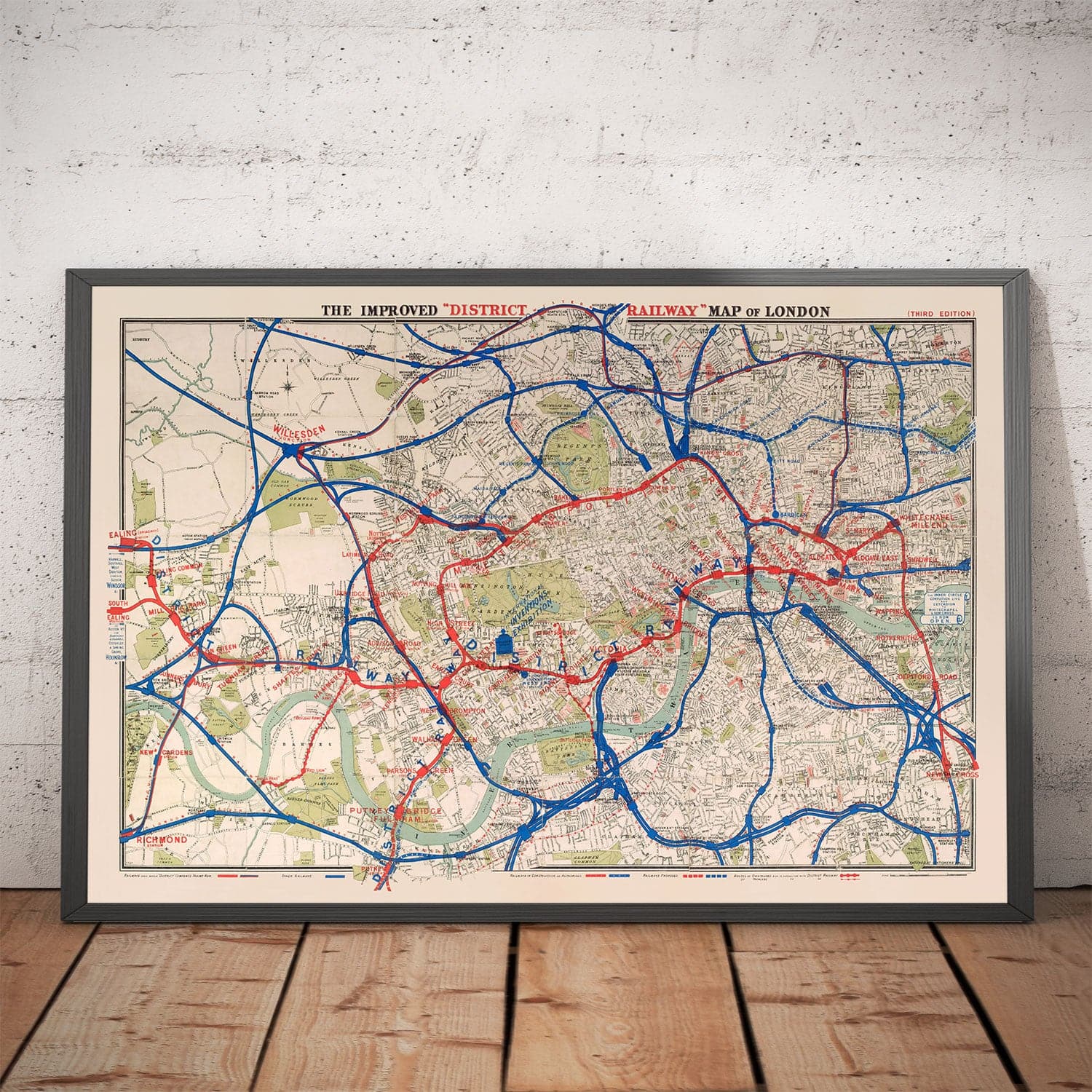 Old London District Railway Map, 1884, Third Edition - Early Underground Piccadilly, Circle, District Tube Map
