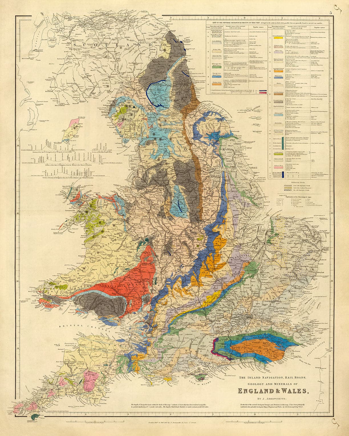 Old Geology & Railway Map of England and Wales, 1834 - Geologist Map