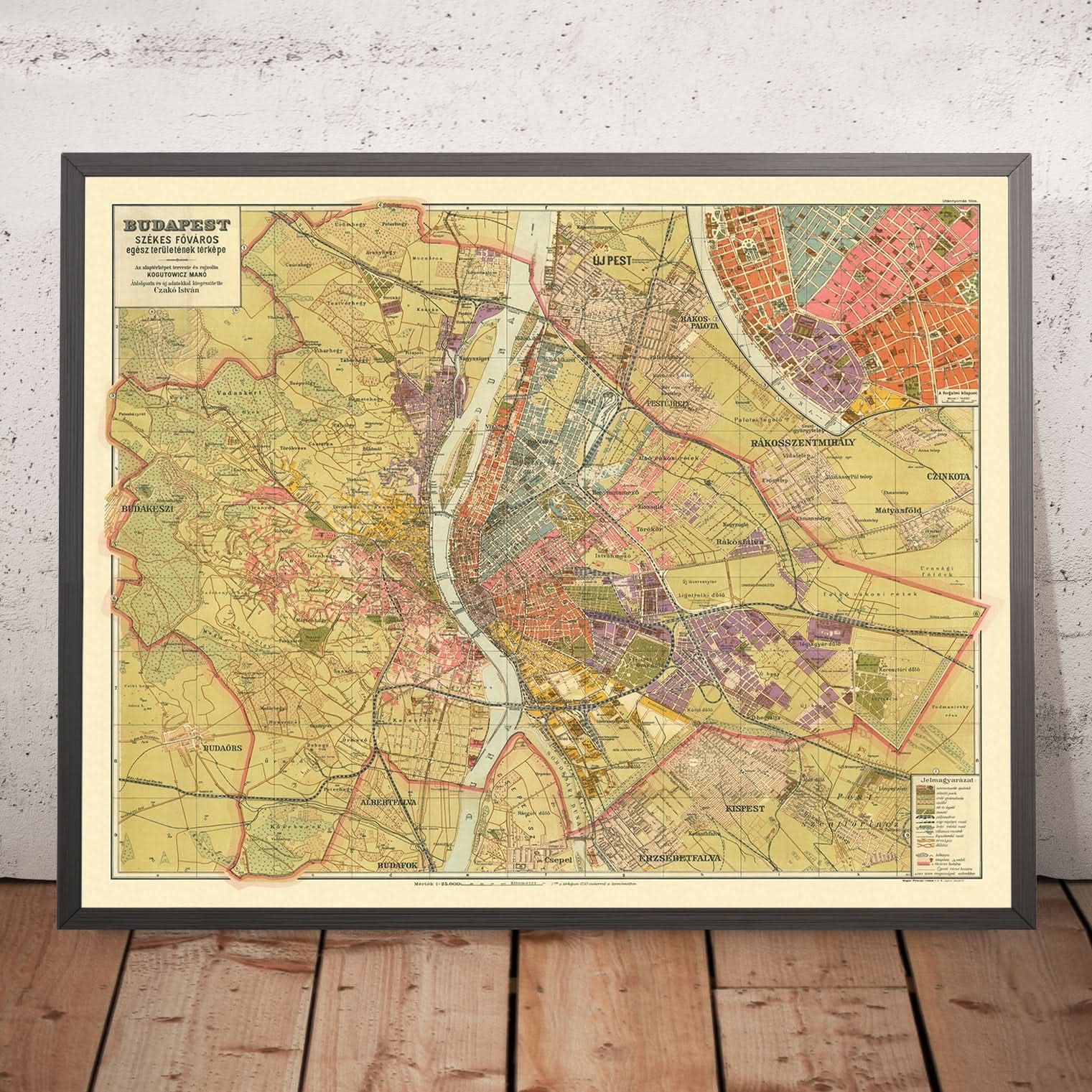 Old Map of Budapest by Kogutowicz, 1907: Andrássy út, Erzsébet körút, Danube River, Railways, Parks