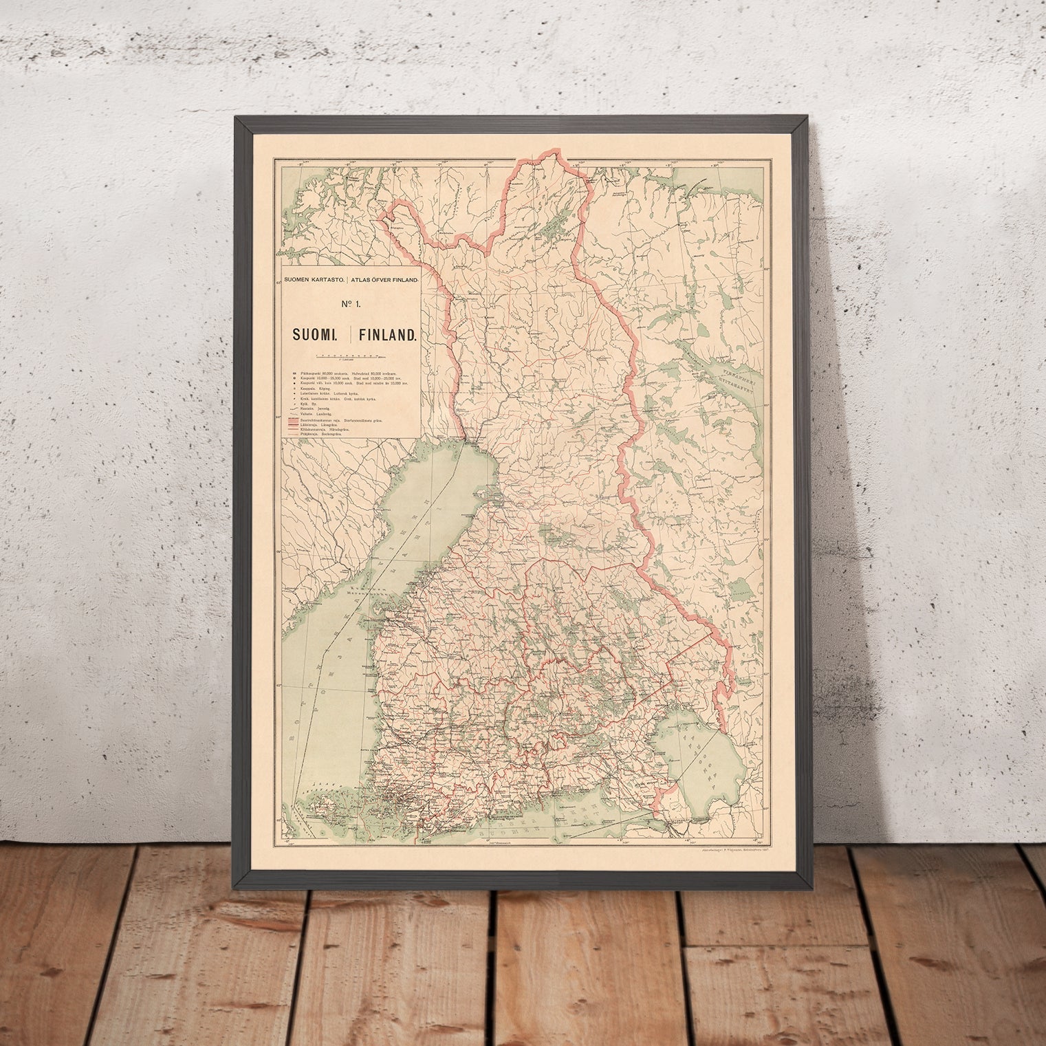 Old Map of Finland, 1897: Helsinki, Tampere, Gulf of Bothnia, Railways, Borders