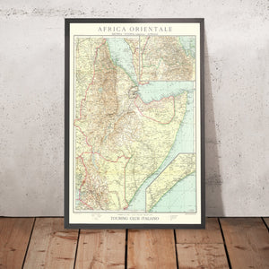 Old Map of East Africa by Touring Club Italiano, 1936: Addis Ababa, Mogadishu, Red Sea, Railways, Inset Maps