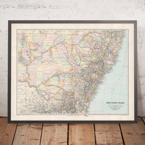 Old Map of New South Wales by Stanford, 1904: Sydney, Newcastle, Wollongong, Railroads