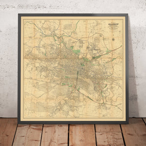 Large Map of Glasgow by Bartholomew, 1903: Railroads, River Clyde, Parks