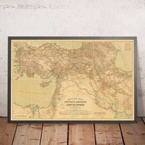 Large Ottoman Empire Map with Railroads, 1912: Istanbul, Baghdad, Hejaz & Baghdad Railway, WW1