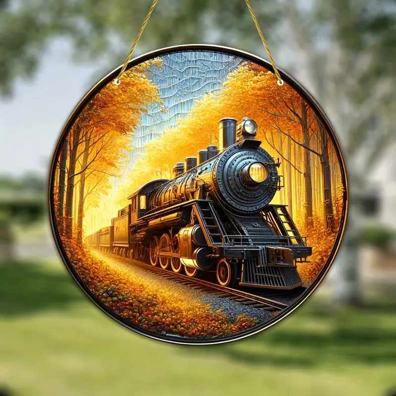 Railspirit Train Sun Catcher Round Acrylic Stained Window Hanging Decor