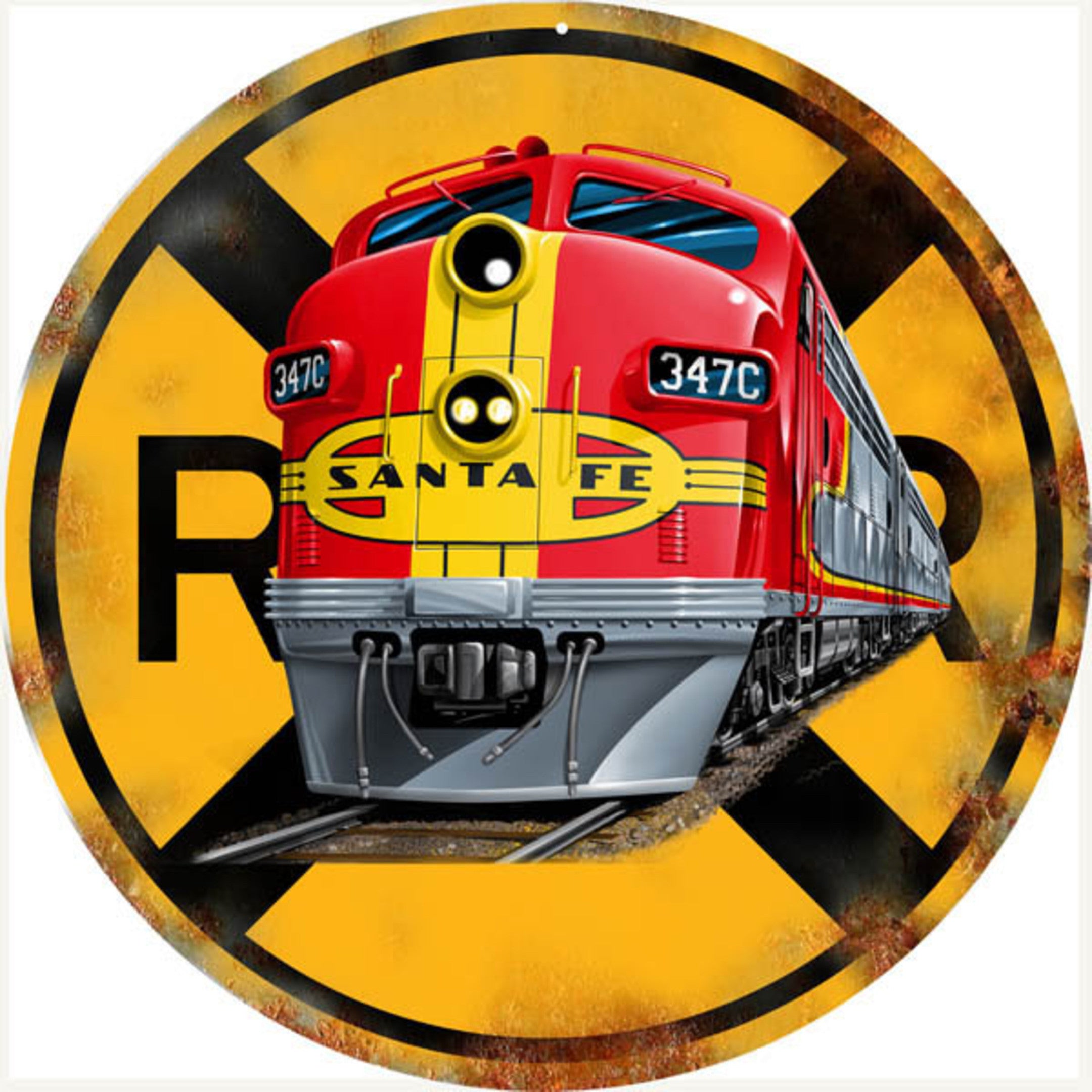 Railspirit Santa Fe Railroad Crossing Reproduction Vintage Looking Metal Sign - Vintage Style Retro Garage Art