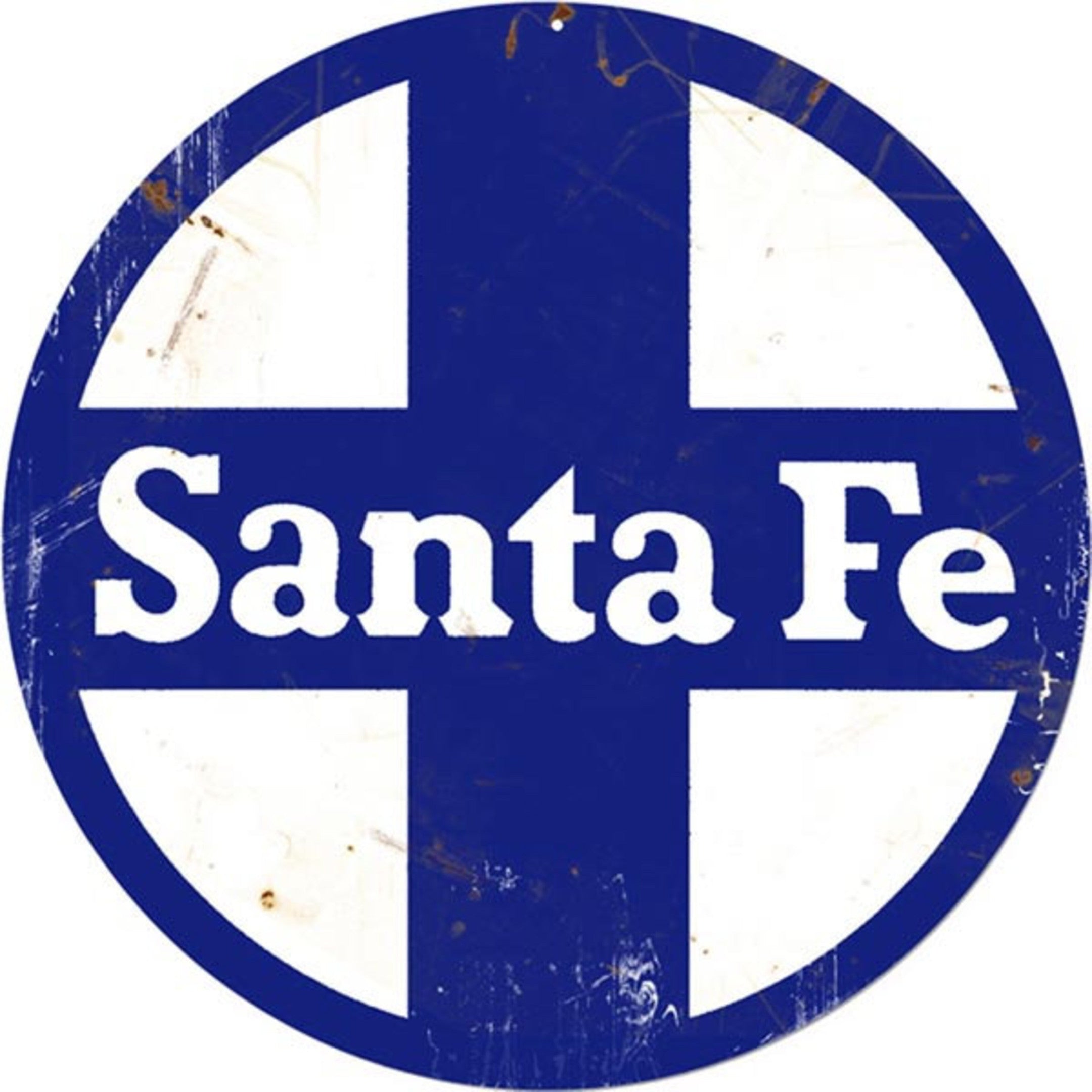 Railspirit Santa Fe Railroad Sign Aged Style - Metal Sign Vintage Style Retro Garage Art
