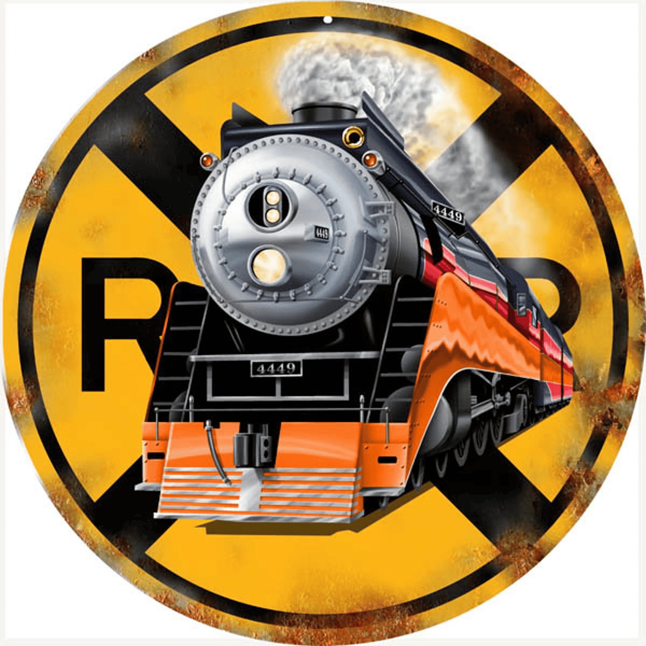 Railspirit Daylight Engine Railroad Crossing Sign Aged Style Metal Sign Vintage Style Retro Garage Art