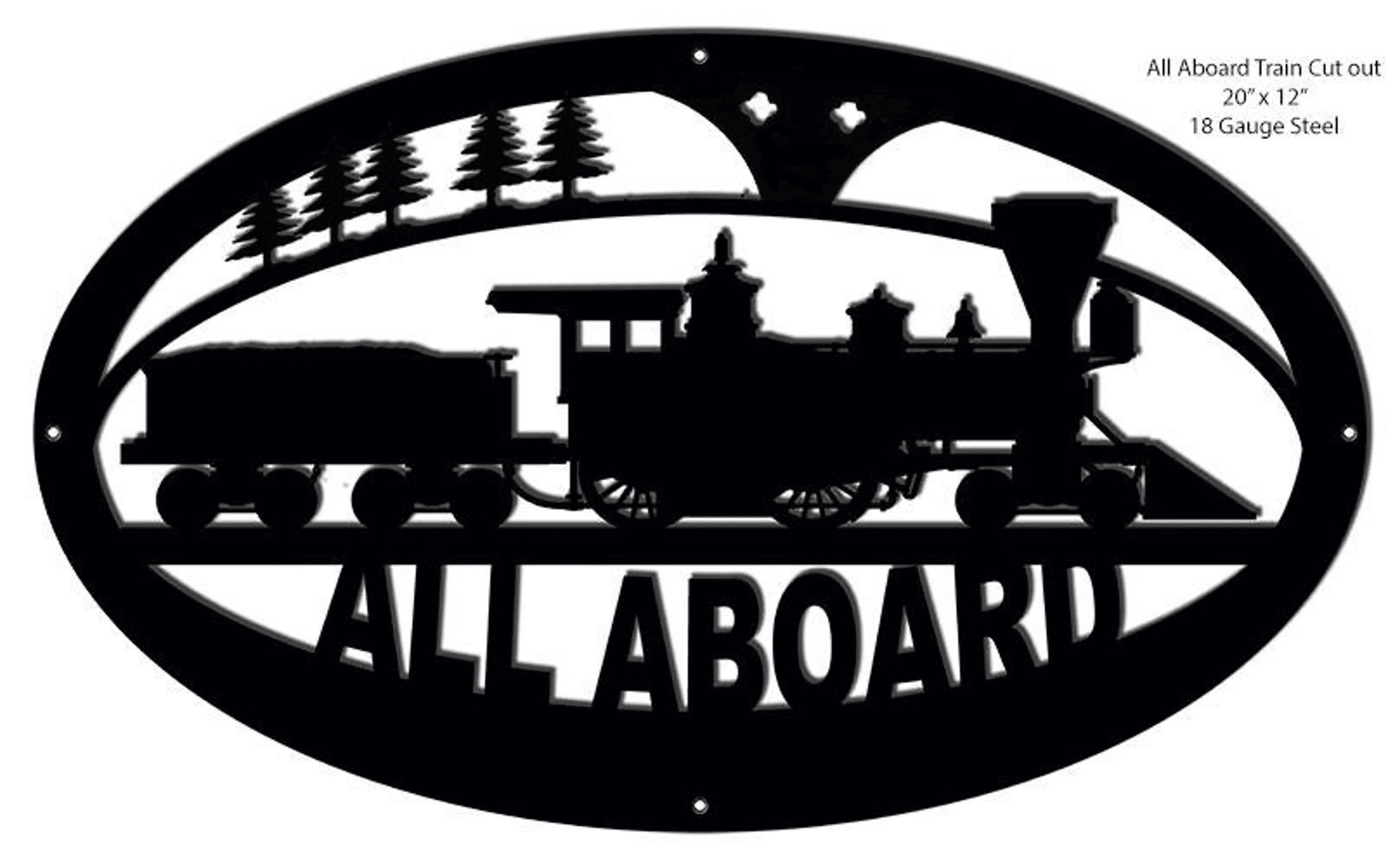 Railspirit All Aboard Locomotive Train Laser Cut Silhouette Metal Script Art Sign 20 X 12 Railroad Wall Decor Art
