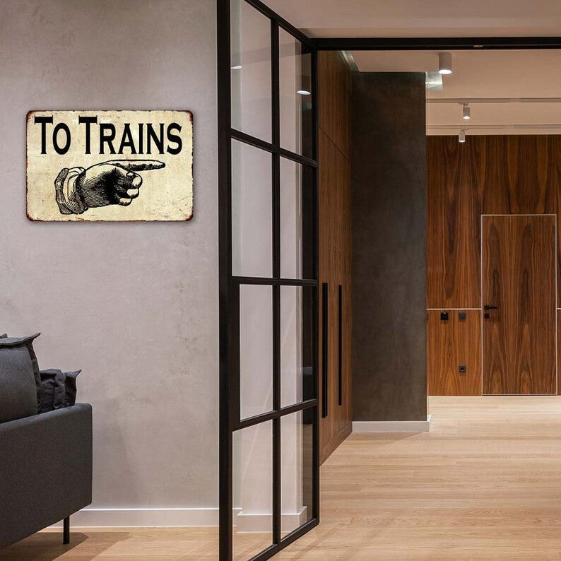 Railspirit Train Sign To Trains Arrow Right Sign Hobby Trains Decor Vintage Looking Reproduction Sign Train Station Sign