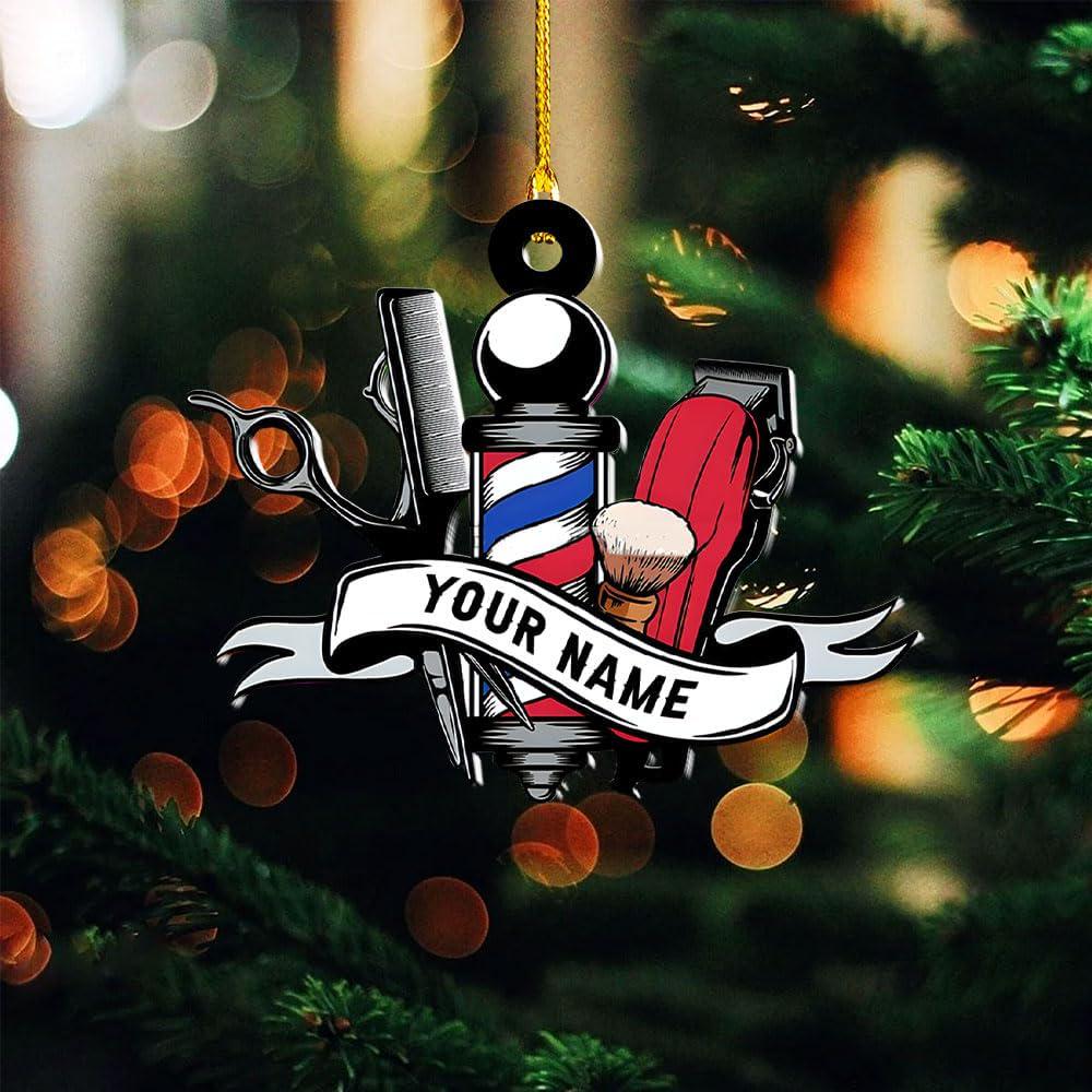 Personalized Barber Photo Ornament, Barber Uniform Ornament, Custom Hairdresser Christmas Tree Ornament, Ornament for Barber, Christmas Tree