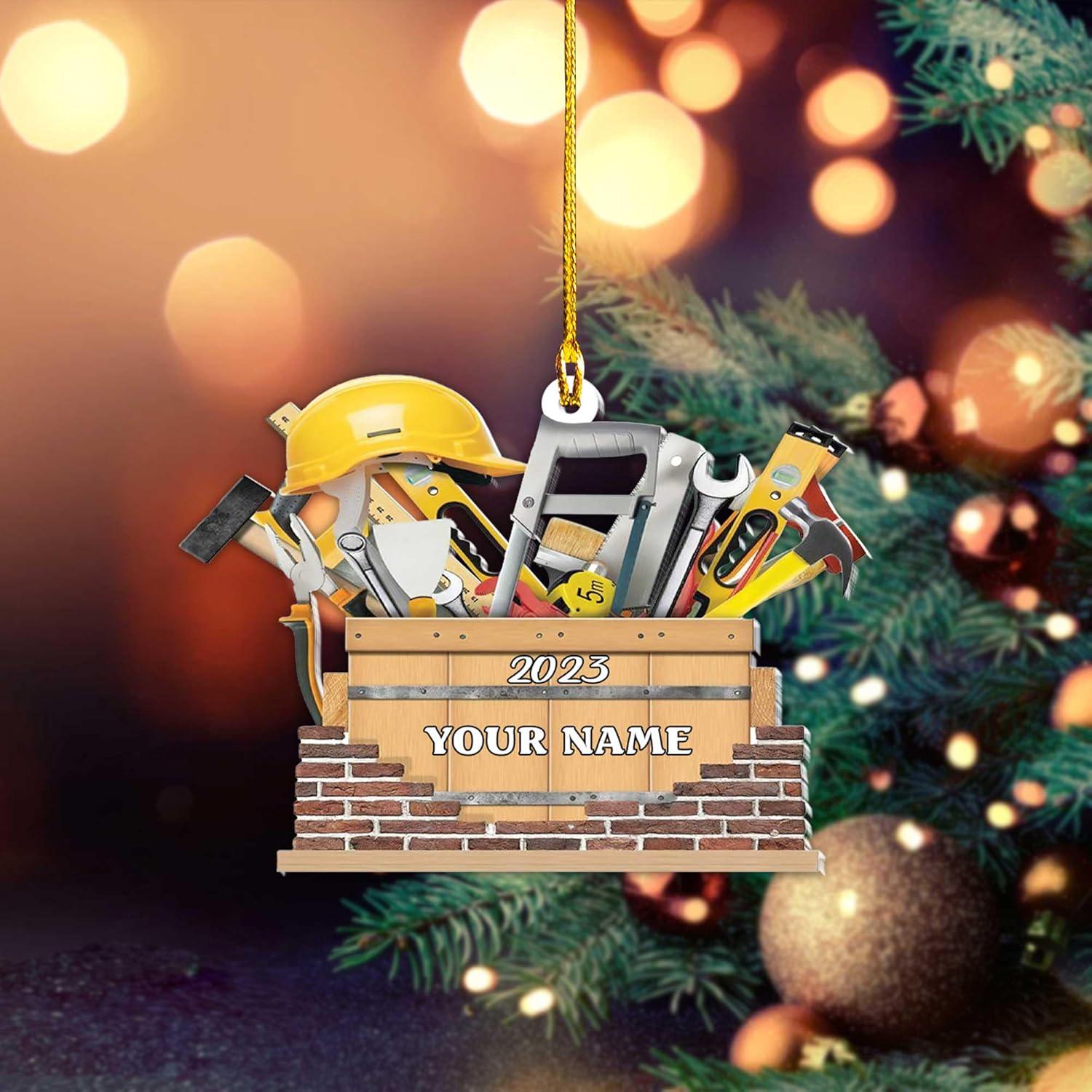 Personalized Construction Worker Christmas Ornament, Excavator Christmas Tree Ornament, Contractor Tools Rope Trucks Traffic Zone