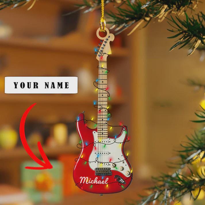 Personalized Electric Guitar Christmas Light Ornament, Custom Name Guitar Lover Ornament, Guitar Ornament, Musical Instrument Ornament