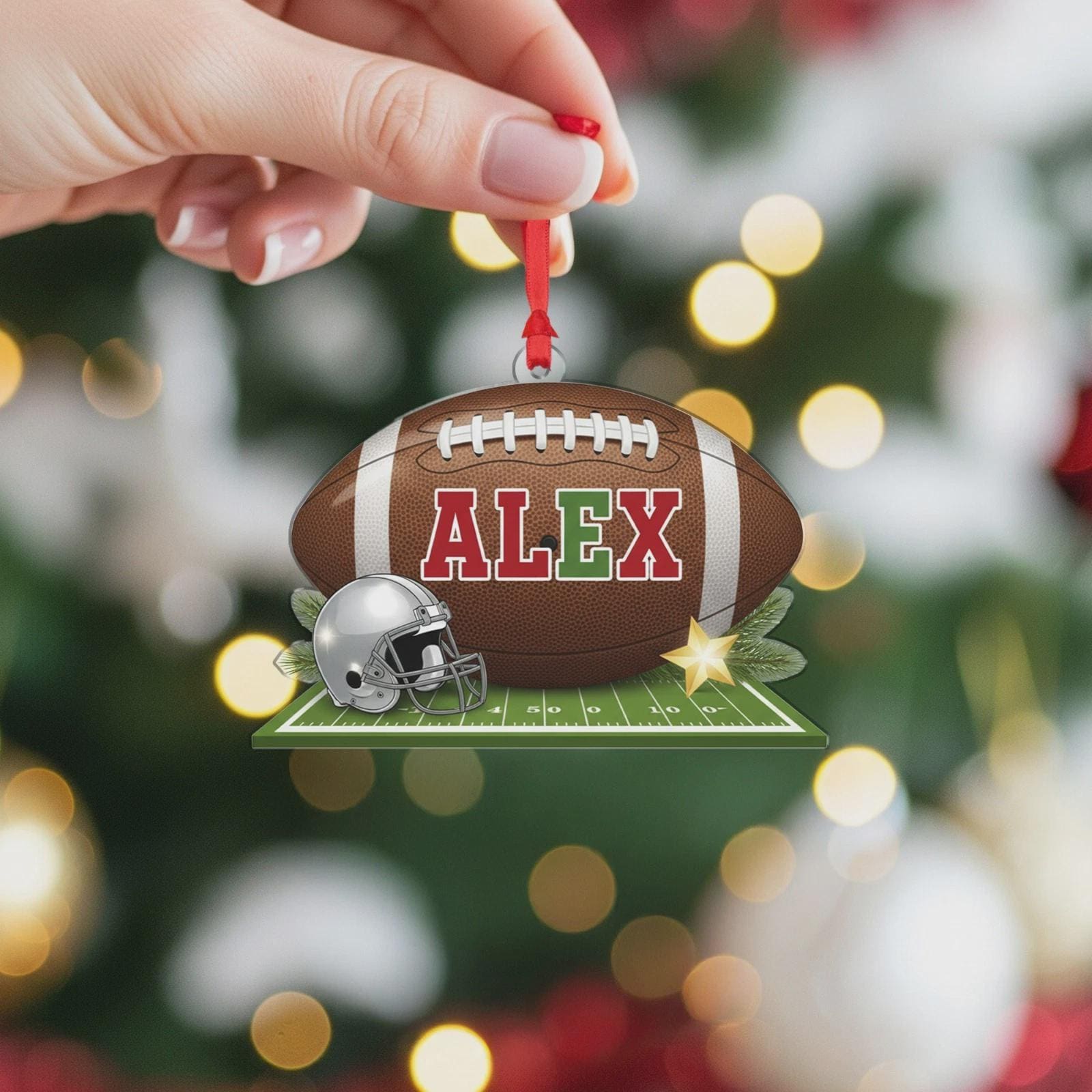 Personalized Football Christmas Ornament Football Player Gift, American Football Acrylic Ornament, Football Helmet And Ball Gift For Him