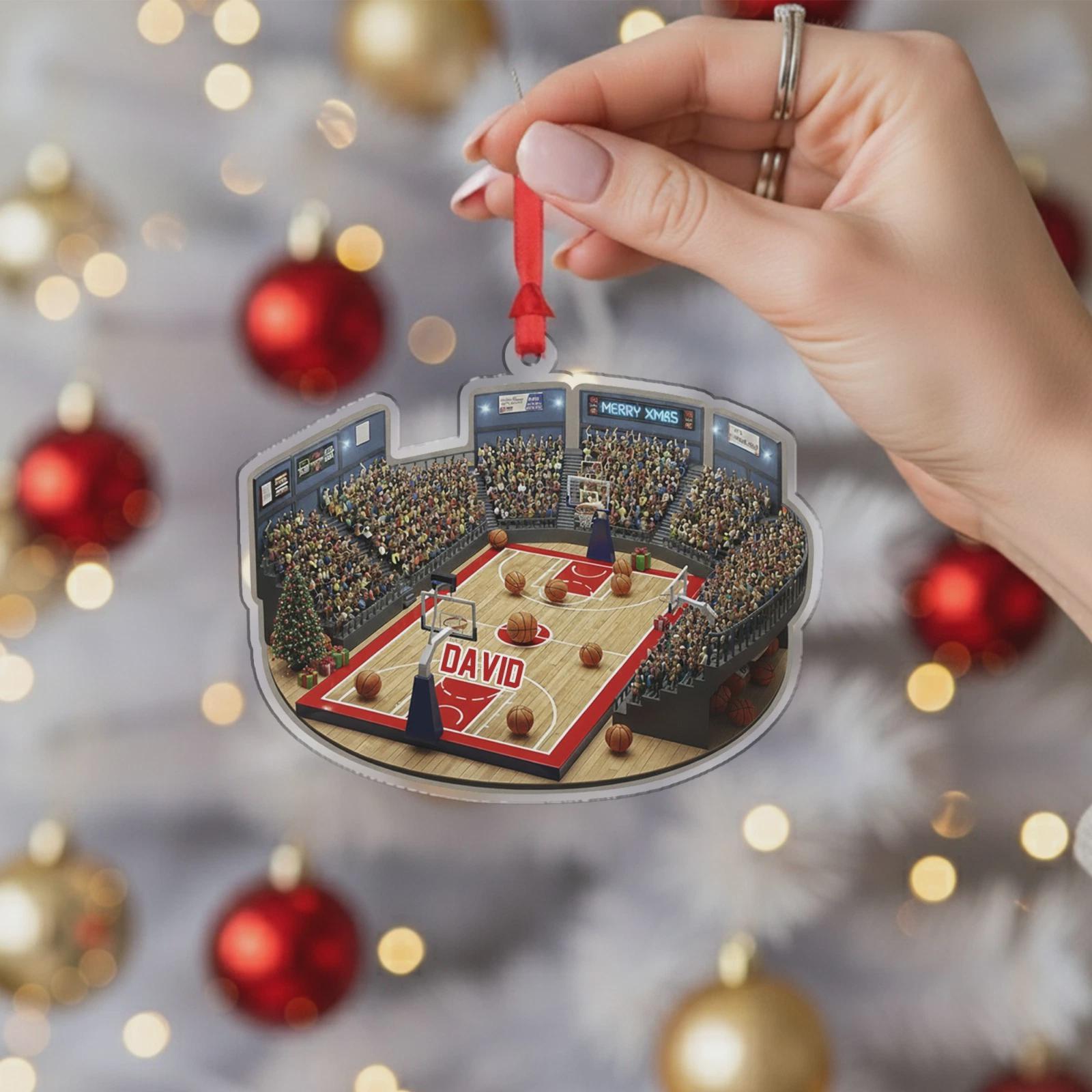 Personalized Basketball Court Ornament Christmas Player Fan Custom Gift Decor, Basketball Court Acrylic Ornament, Basketball Gift For Him
