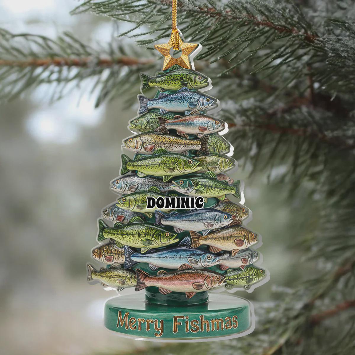 Personalized Merry Fishmas Acrylic Ornament, Fishing Ornament, Fishing Christmas Ornament, Gift For Fishing Lover, Fishing Life Xmas Decor