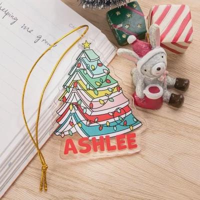 Custom Name Christmas Book Tree Ornament, Holiday Tree Hanging Decor Keepsake, Bookshelf Ornament, Christmas Gift for Book Lovers Librarians
