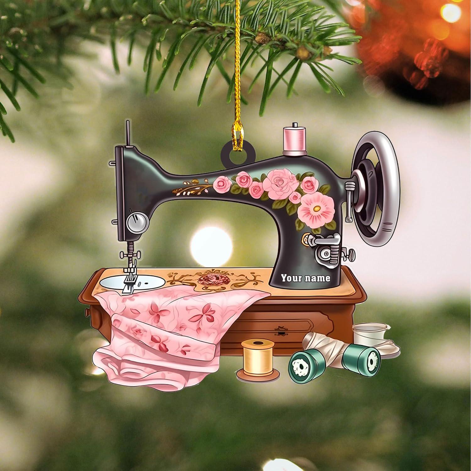 Personalized Sewing Machine Christmas Ornament 2025, Sewing Photo Acrylic Ornament, Sewing Flower Machine Shaped Ornament,Christmas Ornament