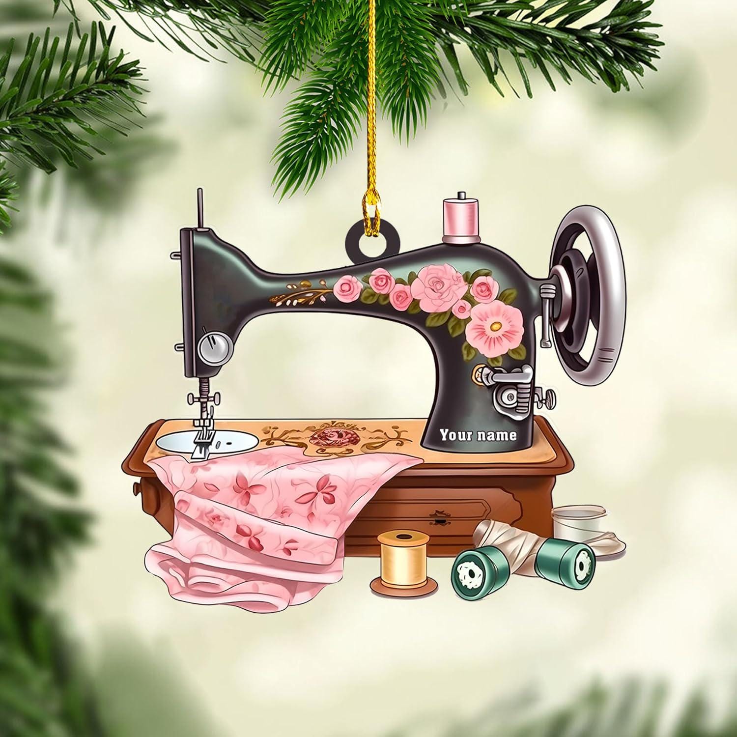 Personalized Sewing Machine Christmas Ornament 2025, Sewing Photo Acrylic Ornament, Sewing Flower Machine Shaped Ornament,Christmas Ornament